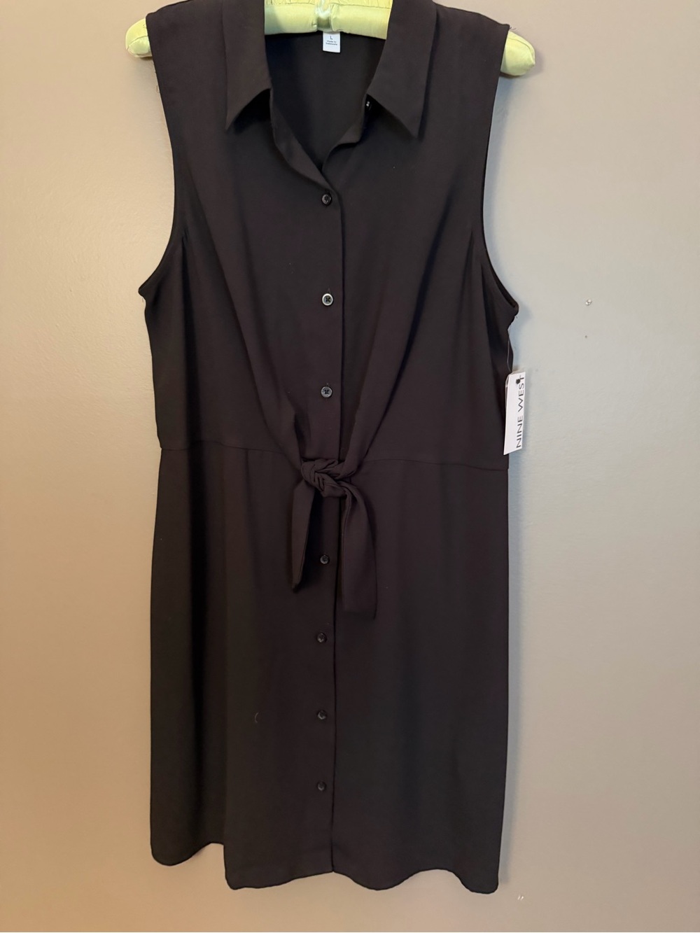 Nine West Black Sleeveless Button-Front Midi Dress with Waist Tie